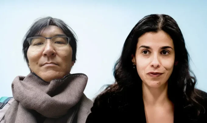 Fábio Nakagawa e Regiane Nakagawa durante entrevista, ambos com aparência séria e cenário de fundo claro.